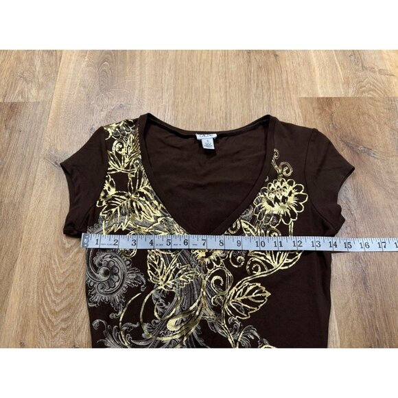 Y2K Cache Midi Dress Metallic Gold Stretchy Shirt Dress Bodycon Small - Picture 6 of 9